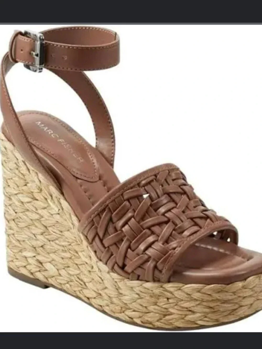 Marc Fisher Godina Brown Faux Leather Wedge Espadrilles Size 10